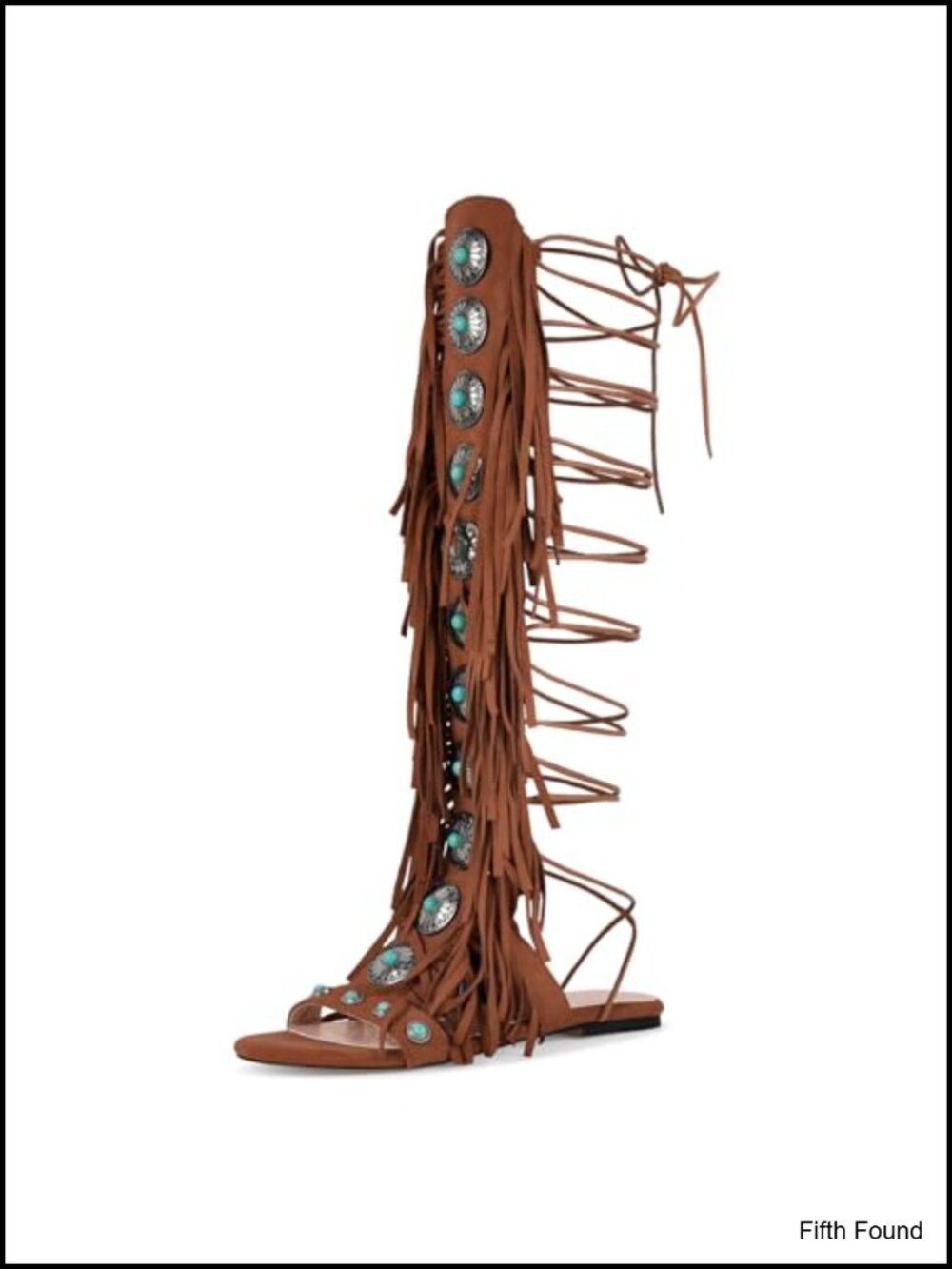 Jewel Fringe Open Toe Flat Long Sandals Lace Up Bohemia Tassel Shoes